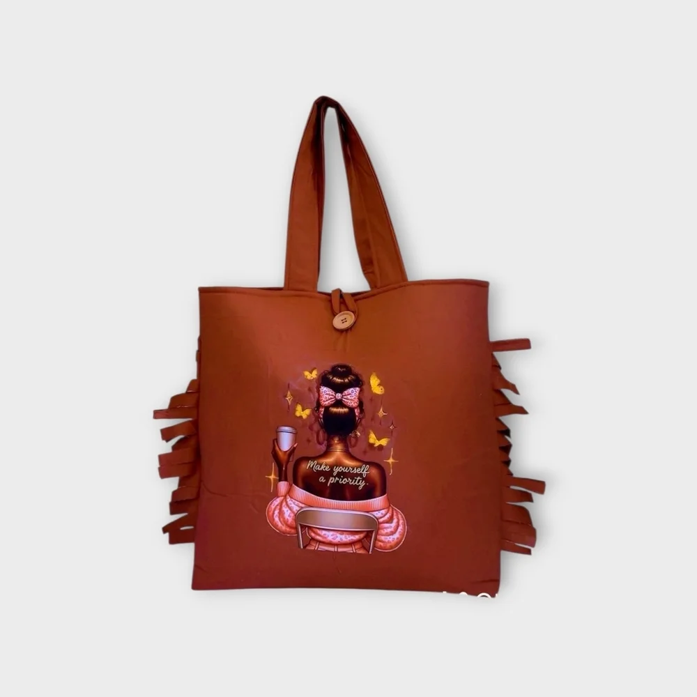 Elegant Brown Tote Bag with Inspirational Design